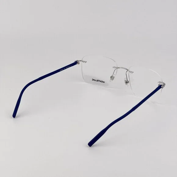 Montblanc Men Eyeglasses Silver Blue Rectangle Rimless FrameModel MB0222O 009
